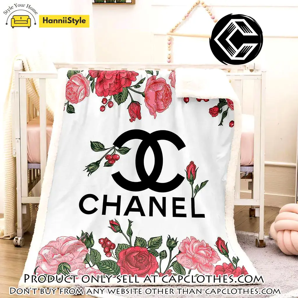 Chanel roses luxury brand premium blanket fleece home decor cc4404081